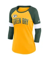 Women's Nike Green Bay Packers Heather Gold, Heather Green Football Pride Raglan 3/4-Sleeve T-shirt