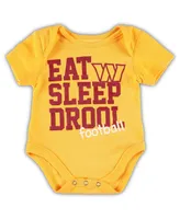 Newborn and Infant Boys Girls Burgundy, Gold, Heather Gray Washington Commanders Three-Piece Eat Sleep Drool Bodysuit Set