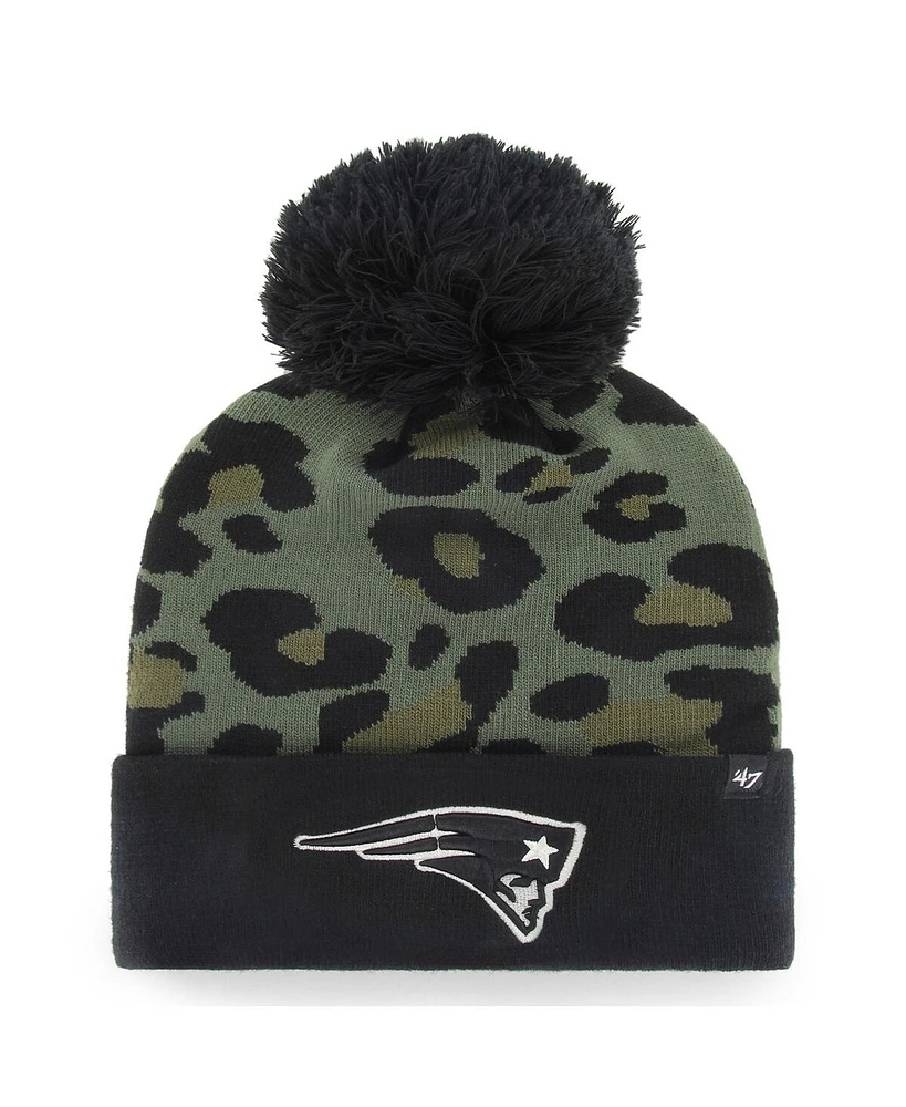 Women's '47 Brand Green, Black New England Patriots Bagheera Cuffed Knit Hat With Pom
