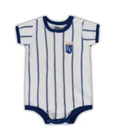 Newborn Boys and Girls White, Royal Kansas City Royals Power Hitter Short Sleeve Bodysuit
