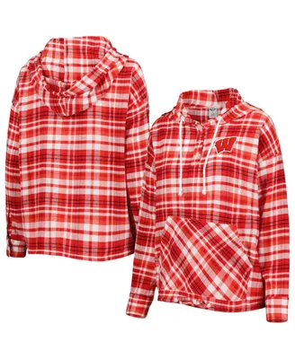 Women's Concepts Sport Red Wisconsin Badgers Mainstay Plaid Pullover Hoodie