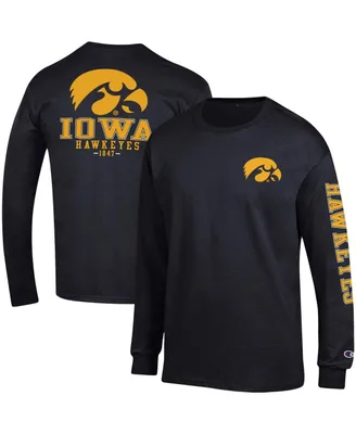 Men's Champion Black Iowa Hawkeyes Team Stack Long Sleeve T-shirt
