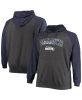Men's Fanatics College Navy, Heathered Charcoal Seattle Seahawks Big and Tall Lightweight Raglan Pullover Hoodie