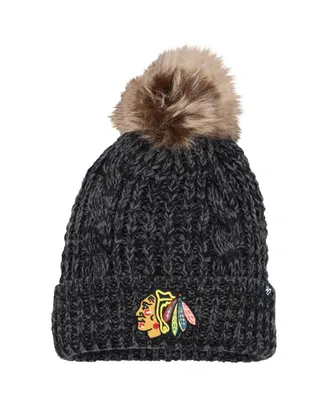 Women's '47 Brand Black Chicago Blackhawks Meeko Cuffed Knit Hat with Pom
