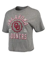 Women's Pressbox Gray Oklahoma Sooners Bishop Tri-Blend Knobi Crop T-shirt