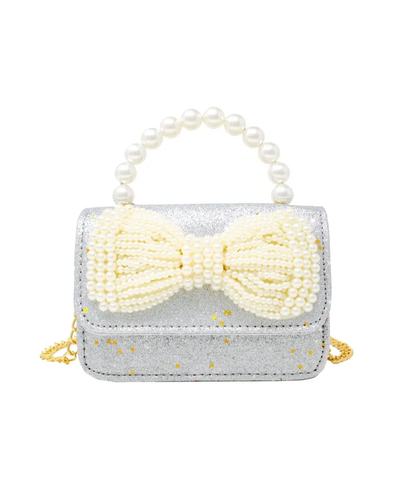 Silver Sparkle Bow Pearl Handle Bag for Girls