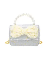 Silver Sparkle Bow Pearl Handle Bag for Girls