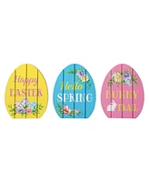 Glitzhome 7.5" H Easter Wooden Easter Egg Table Decor, Set of 3