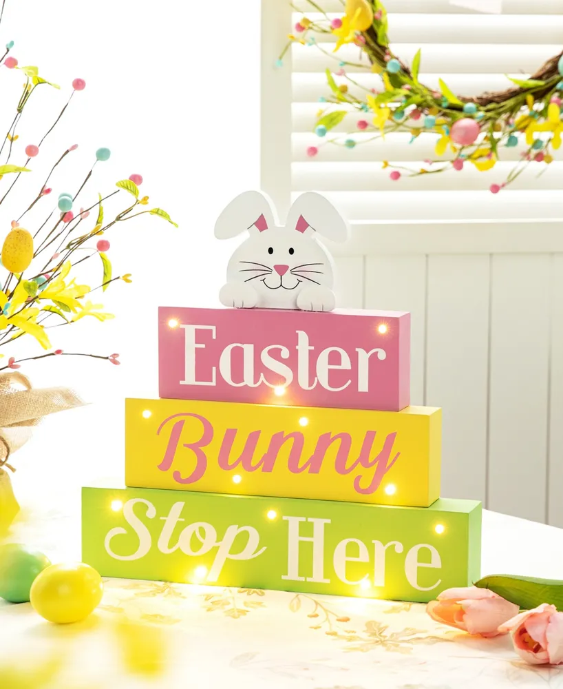 Glitzhome 12" L Easter Led Lighted Wooden Bunny Block Word Sign