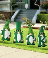 Glitzhome 24" H Metal St. Patrick's Luck Gnome Yard Stake or Standing Decor or Wall Decor, Set of 4