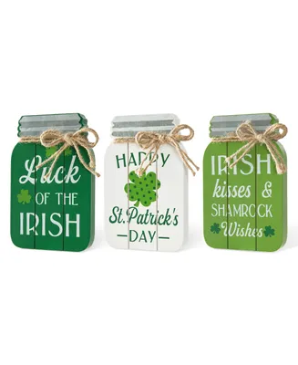 Glitzhome 7" H St. Patrick's Wooden Mason Jar Table Decor, Set of 3