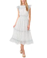 CeCe Women's Flutter-Sleeve Smocked-Waist Midi Dress