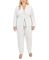 Le Suit Plus Belted Safari Jacket Pantsuit