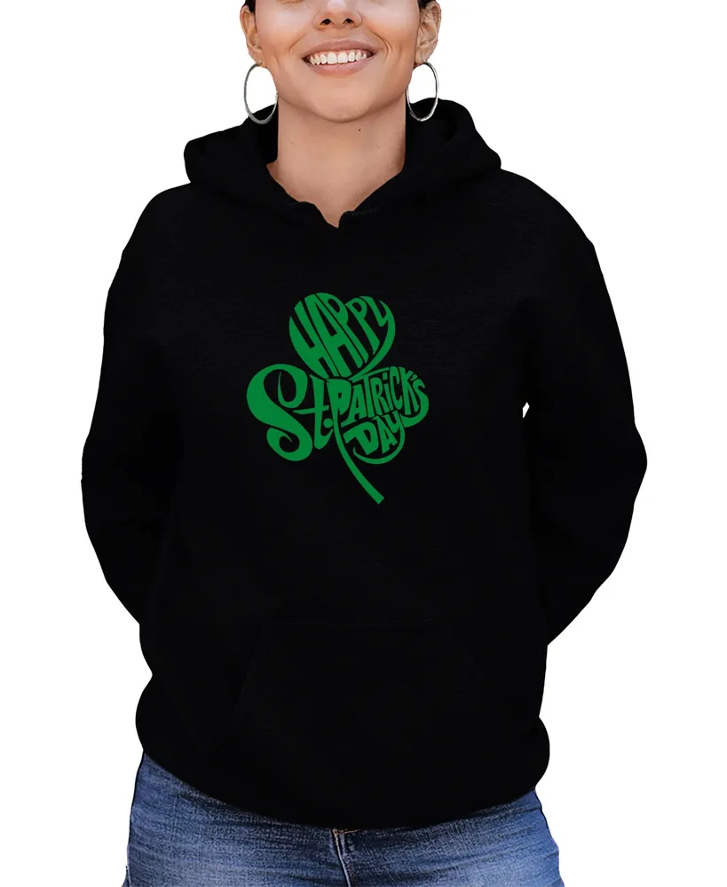 La Pop Art Women's St. Patrick's Day Shamrock Word Hooded Sweatshirt