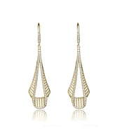 Sterling Silver Clear Zirconia Drop Ribbed Pear Alike Earrings