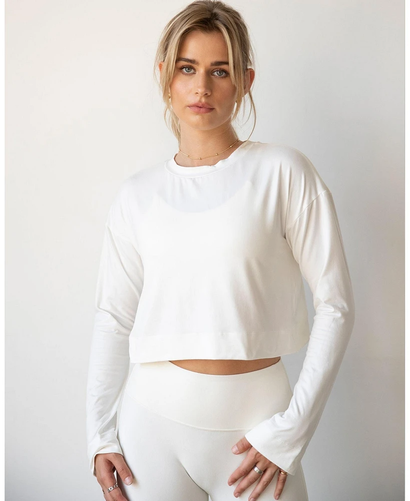 Rebody Active Women's Go With The Flow Crop Long Sleeve Top for Women