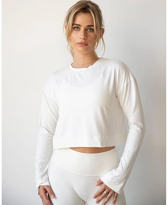 Rebody Active Women's Go With The Flow Crop Long Sleeve Top for Women