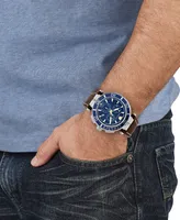 Versace Men's Swiss Chronograph Greca Brown Leather Strap Watch 45mm