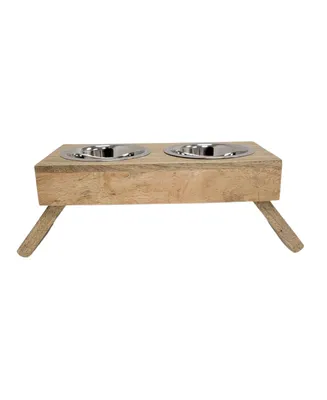 Country Living Classic Elevated Pet Feeder - Solid Mango Wood with Natural Polished Finish