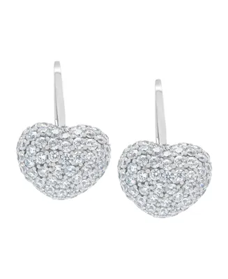 Macy's Silver Plated Brass Cubic Zirconia Puffed Heart Shaped Drop Earrings