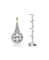 Genevive Sterling Silver Clear Round Cubic Zirconia Partially Paved and Haloed Solitaire Drop Earrings