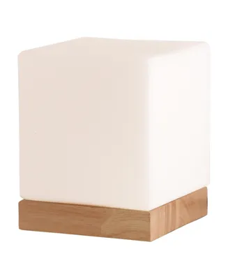 Felix Glass Square Table Lamp - Glass Shade With Natural Wooden Base