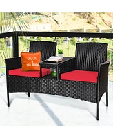 Costway Patio Rattan Conversation Set Seat Sofa Cushioned Loveseat Chairs