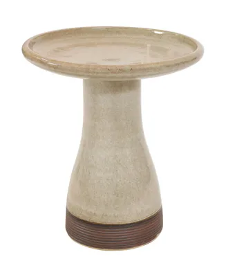 21" H Ceramic Bird Bath for Outside - Hand-Painted Outdoor Bird Bath Bowl, Uv/Frost-Resistant Finish - Yam - Ribbed Pedestal