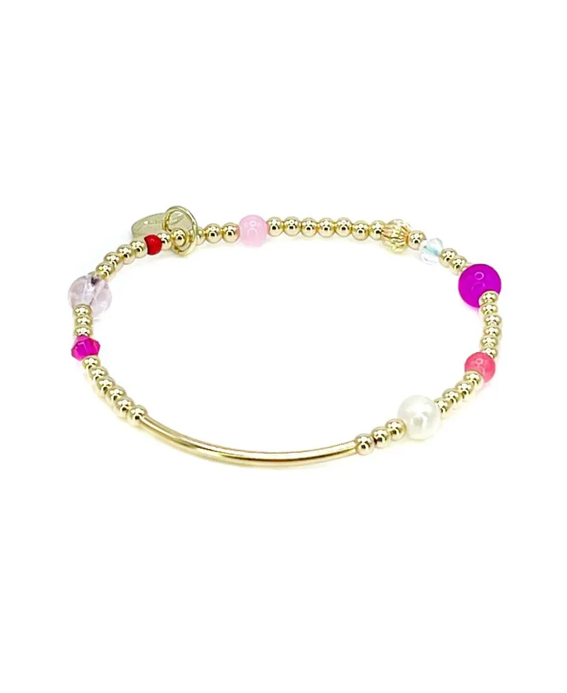 Bowood Lane Non-Tarnishing Gold filled, 3mm Ball, Gold Tube and Glass Bead Stretch Bracelet