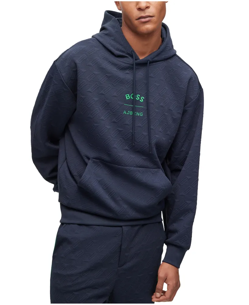 BOSS - Cotton zip-up hoodie with monogram jacquard