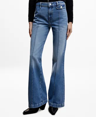 Mango Women's High-Waist Wideleg with Seams Jeans