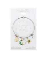 Two-Tone Abalone Crystal "Shining Star" Stainless Steel Adjustable Bangle