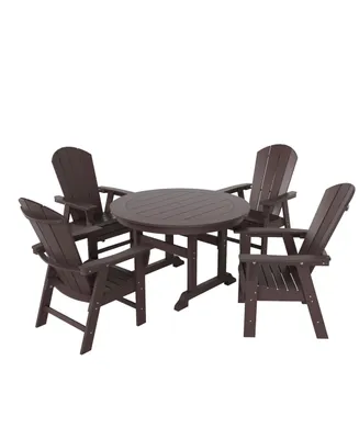 5 Piece Outdoor Patio Dining Round Table and Curved Back Armchair Set