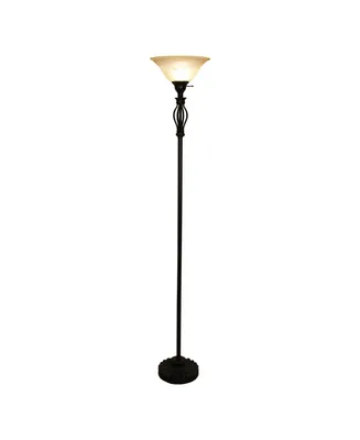 Traditional Iron Scrollwork Standing Lamp Pole Light With Alabaster Glass Bowl Shade – 70" Tall