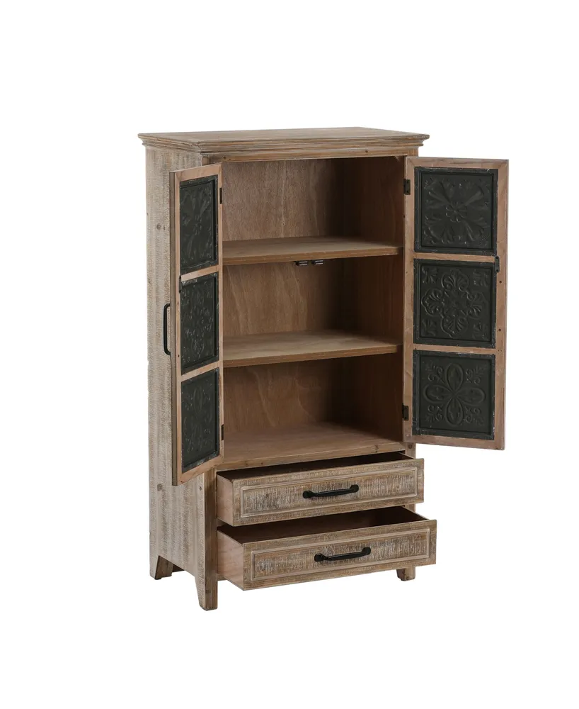 Luxen Home Farmhouse 15.35" Medium Density Fiberboard, Wood and Iron 2-Drawer 2-Door Storage Cabinet