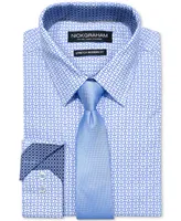 Slim-Fit Performance Stretch Geo-Print Dress Shirt & Slim Tie Set