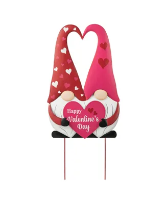 Glitzhome 30" H Valentine's Metal Gnome Couple Yard Stake Knock-Down Three Function