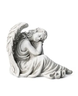 Glitzhome 15''H Magnesium Oxide Sleeping Angel Garden Statue