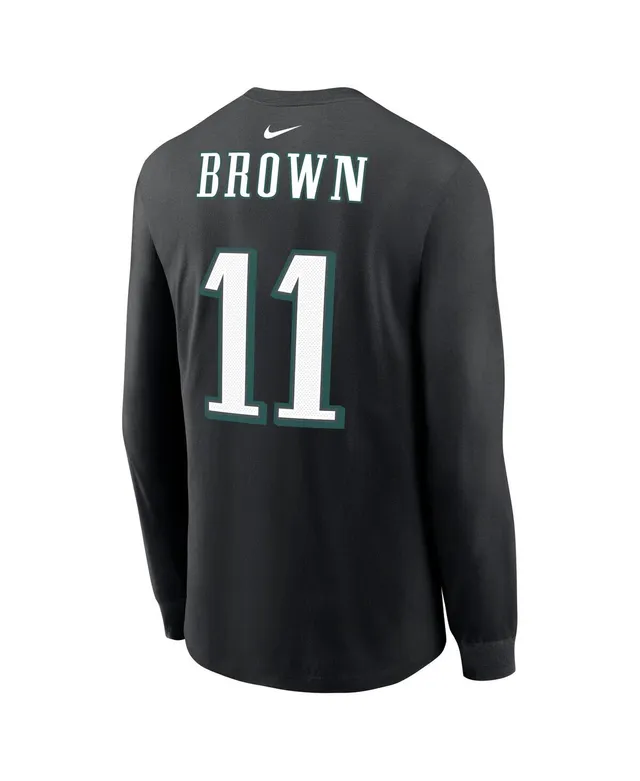 Men's Majestic Threads A.J. Brown Cream/Midnight Green Philadelphia Eagles  Name & Number Raglan 3/4 Sleeve T-Shirt