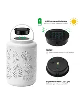 Glitzhome 8.75" H Metal Cutout Leaf Solar Powered Outdoor Hanging Lantern with Led Light