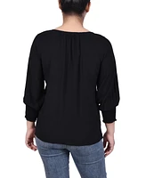 Ny Collection Petite Button Front 3/4 Sleeve Blouse