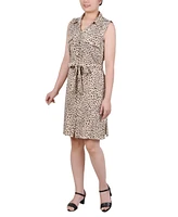 Ny Collection Petite Printed Sleeveless Belted Shirtdress