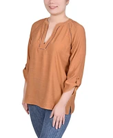 Ny Collection Petite Raglan Sleeve Split Neck Blouse