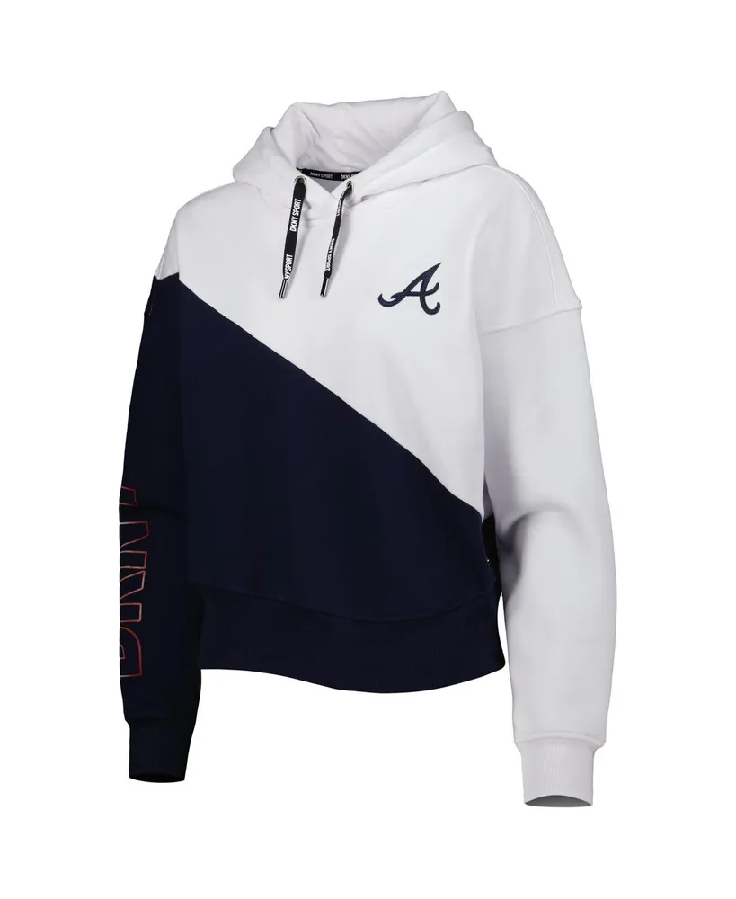 Women's Dkny Sport Navy, White Atlanta Braves Bobbi Colorblock Pullover Hoodie