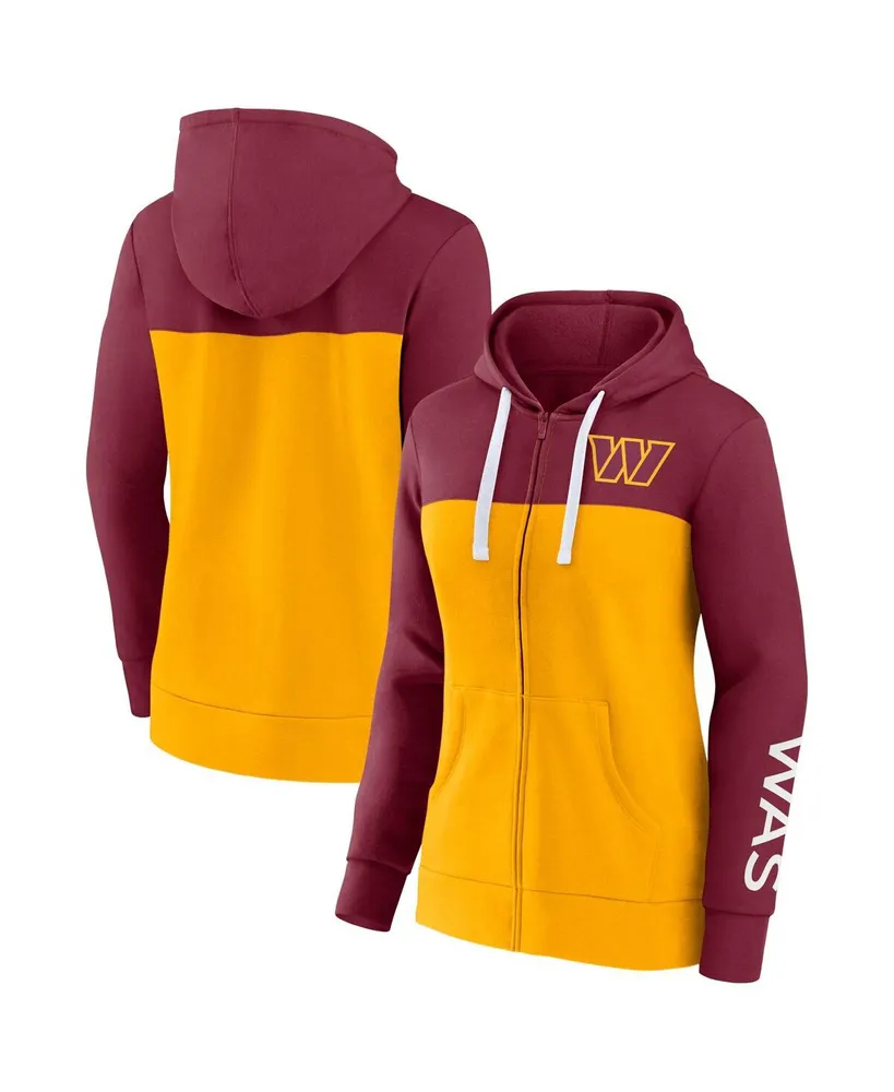 Women's Fanatics Burgundy, Gold Washington Commanders Take The Field Color Block Full-Zip Hoodie