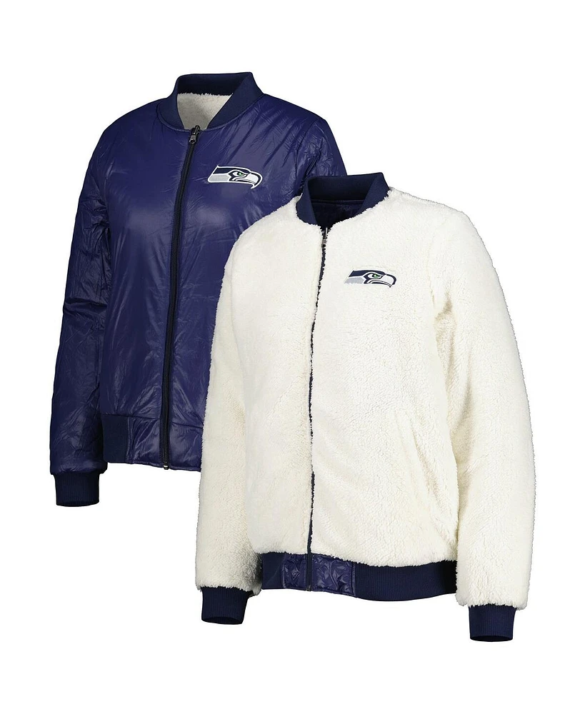 Women's G-iii 4Her by Carl Banks Oatmeal, College Navy Seattle Seahawks Switchback Reversible Full-Zip Jacket
