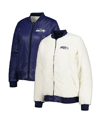 Women's G-iii 4Her by Carl Banks Oatmeal, College Navy Seattle Seahawks Switchback Reversible Full-Zip Jacket