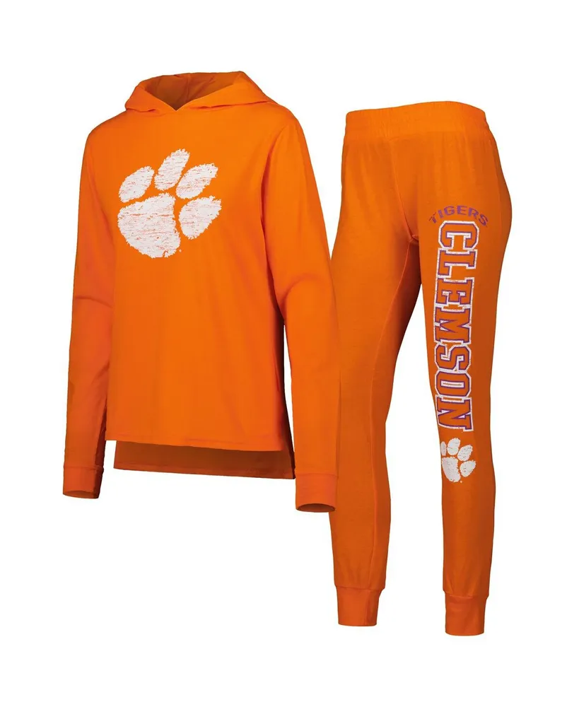 Women's Concepts Sport Orange Clemson Tigers Long Sleeve Hoodie T-shirt and Pants Sleep Set