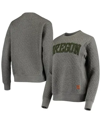 Women's Pressbox Heather Charcoal Oregon Ducks Moose Quilted Pullover Sweatshirt