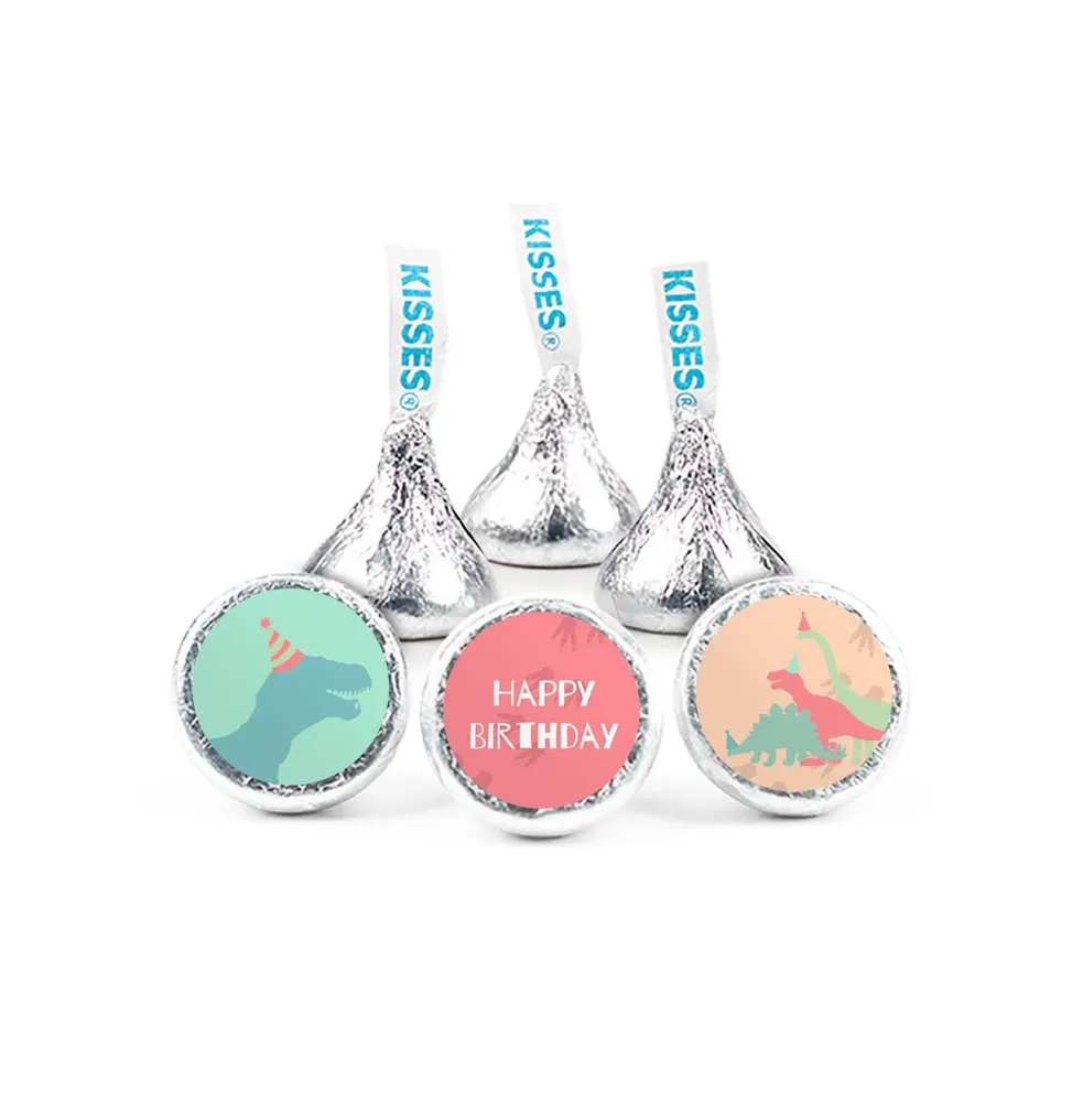 100 Pcs Girl Dinosaur Kid's Birthday Candy Hershey's Kisses Milk Chocolate Party Favors (1lb, Approx. 100 Pcs) - No Assembly Required